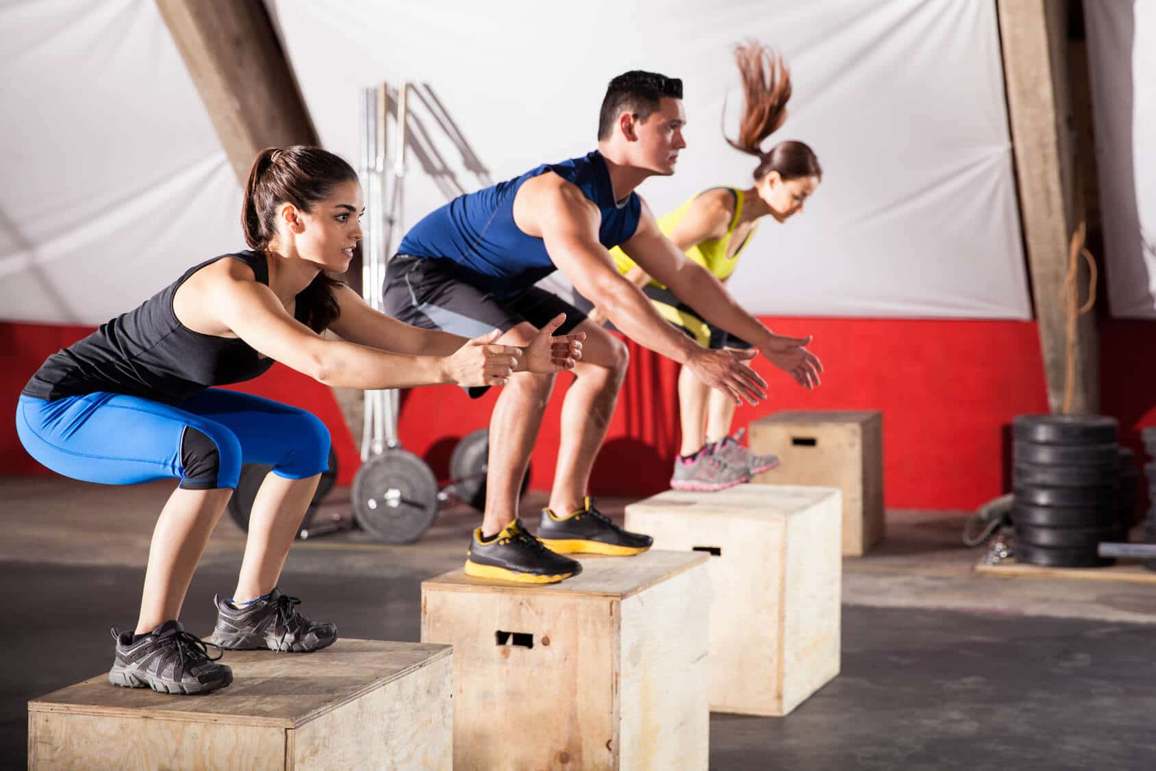 Jumping exercises at a gym